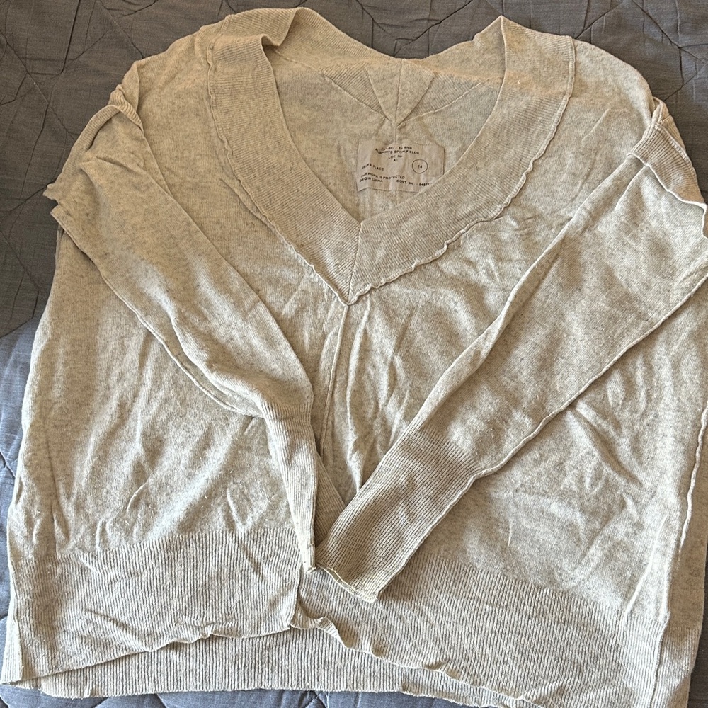 AllSaints Neutral Oatmeal V-Neck Knit Sweater